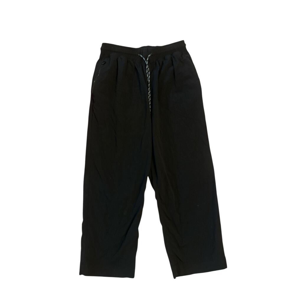 Women 6 Athleta Trekkie Straight Crop Black Pants Elastic Waist Drawstring